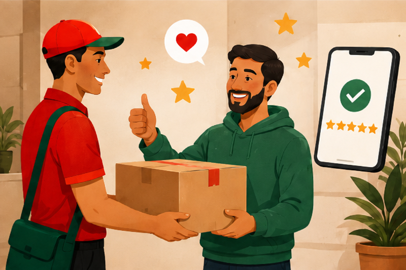 Delivered - Happy recipient with package